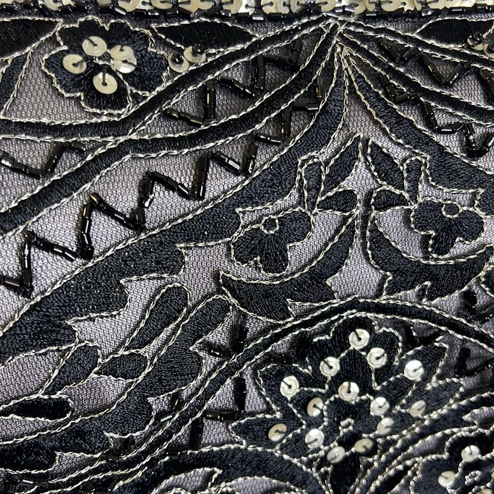 Sue Wong strapless BLACK/ PLATINUM Embroidered beaded Cocktail evening prom - Picture 9 of 12